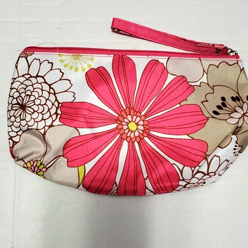 Clinique Funky Colorful Hot Pink Floral Cosmetic Bag